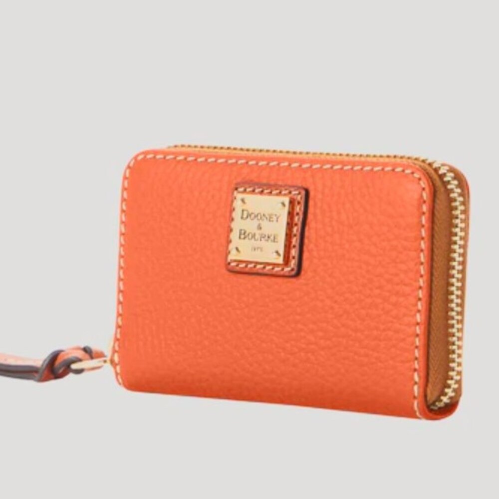 Dooney Pebble Grain Large Zip Around Credit Card Case in Coral NWT